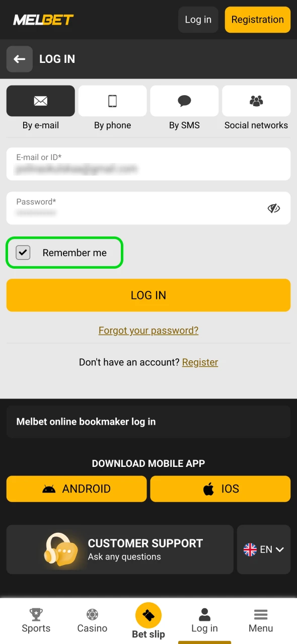 Check the information you entered at Melbet.